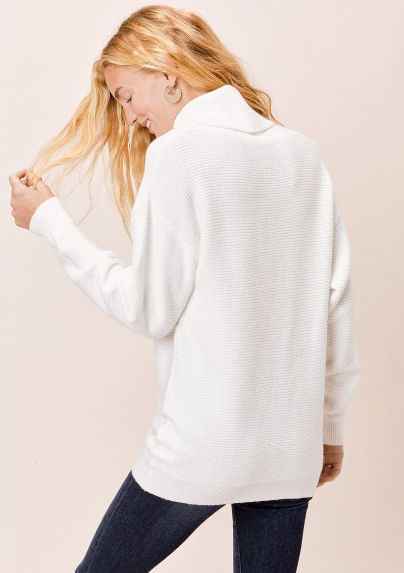 [Color: Ivory] Lovestitch Ivory Relaxed Fit Ribbed Turtleneck Sweater