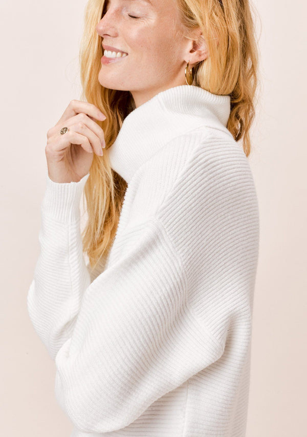 [Color: Ivory] Lovestitch Ivory Relaxed Fit Ribbed Turtleneck Sweater