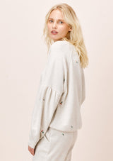 [Color: Oatmeal] Lovestitch oatmeal french terry, flower embroidered sweatshirt pullover with volume sleeve