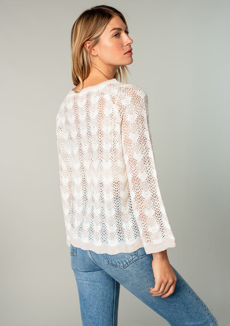 Lucky brand women’s crochet sweater ivory size medium long sleeve