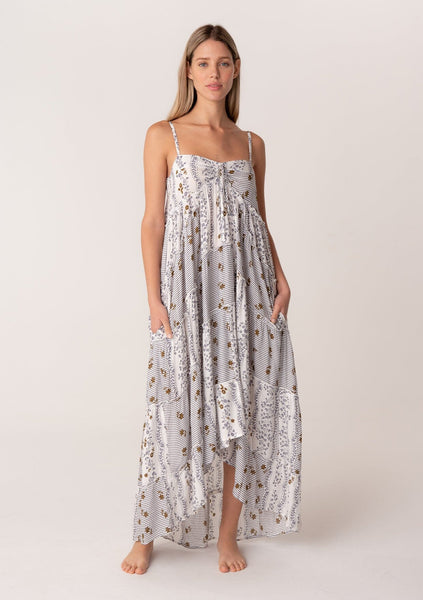 Women's Bohemian Grey Floral Tiered Ruffle Maxi Dress | LOVESTITCH