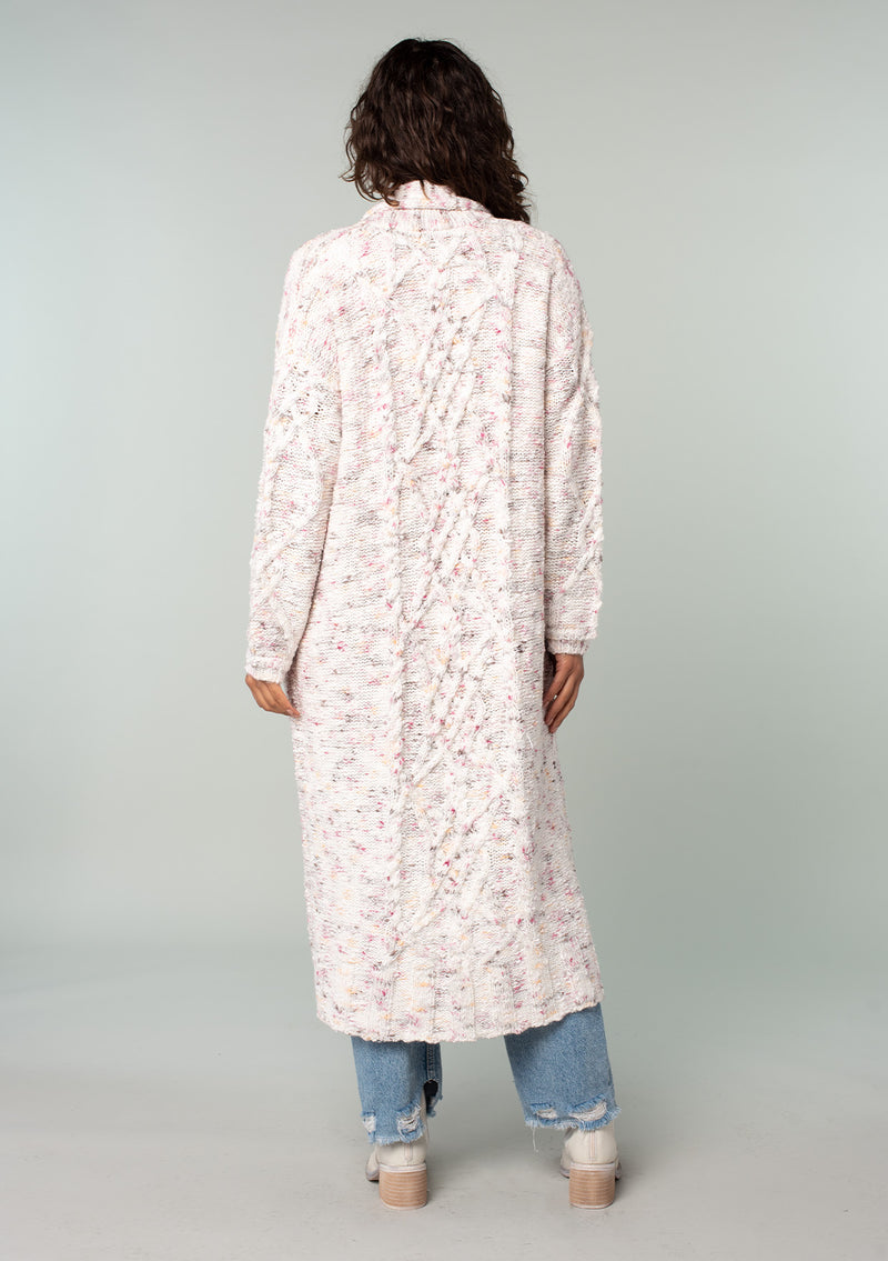 Women's White & Pink Speckled Knit Duster Cardigan - LOVESTITCH