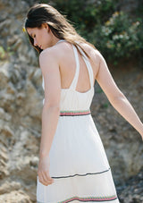 [Color: Natural/Multi] Lovestitch sleeveless, tiered maxi dress with striped, embroidered detail. 