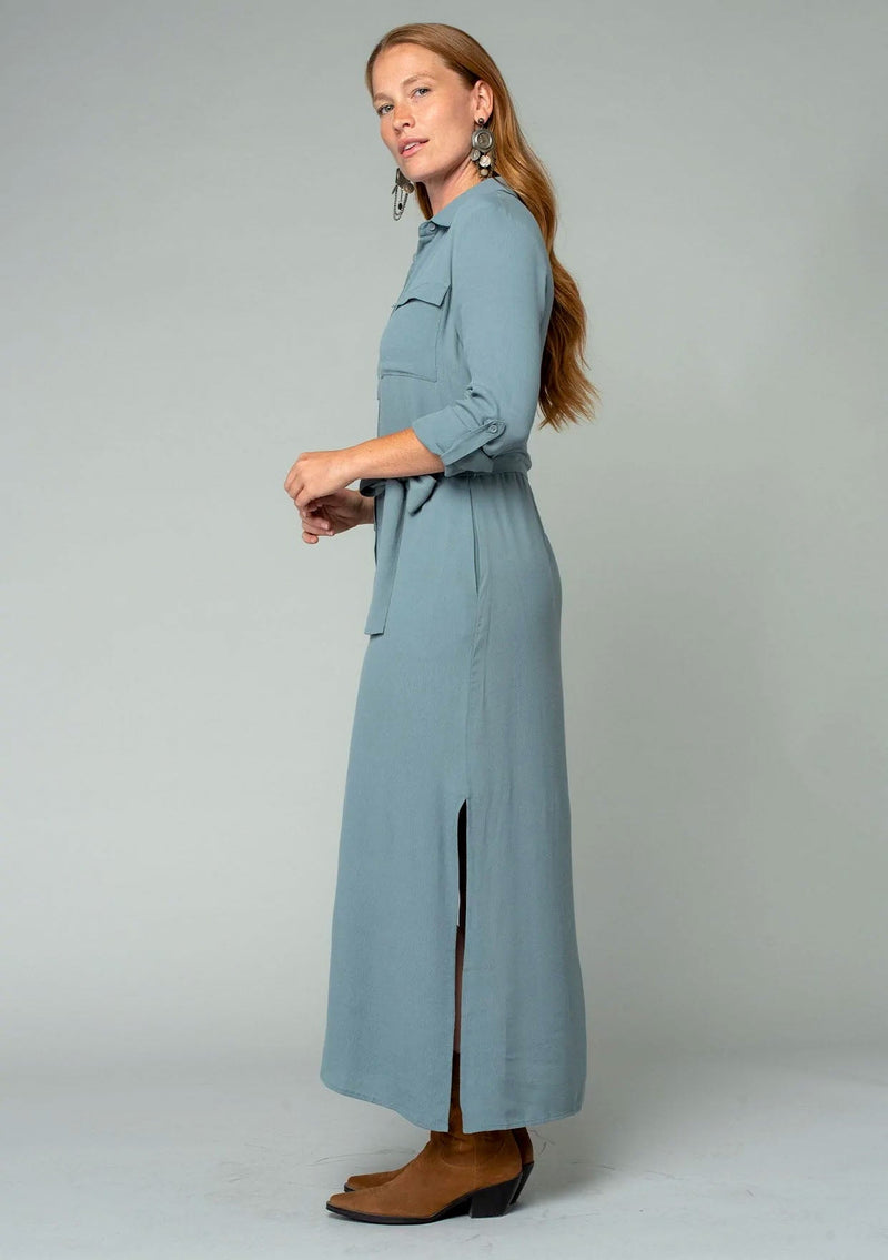 Womens Plus Size Denim Maxi Dress Belted Roll Up Sleeve Long Shirt
